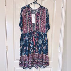 Nouveau Summer Bohemian Casual Dress  Size Medium 100% With Tassel Drawstring